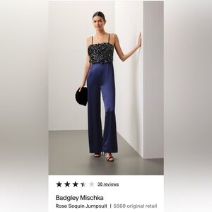 Badgley Mischka Blue Wide Leg Sequin Jumpsuit EUC Sz 6